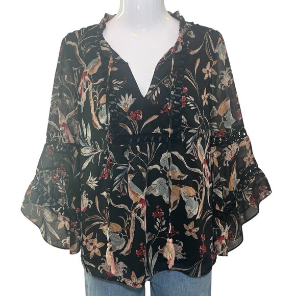 Anthropologie Maeve Odette Floral Peasant Blouse Size XS Bell Sleeves Lined - Picture 4 of 13